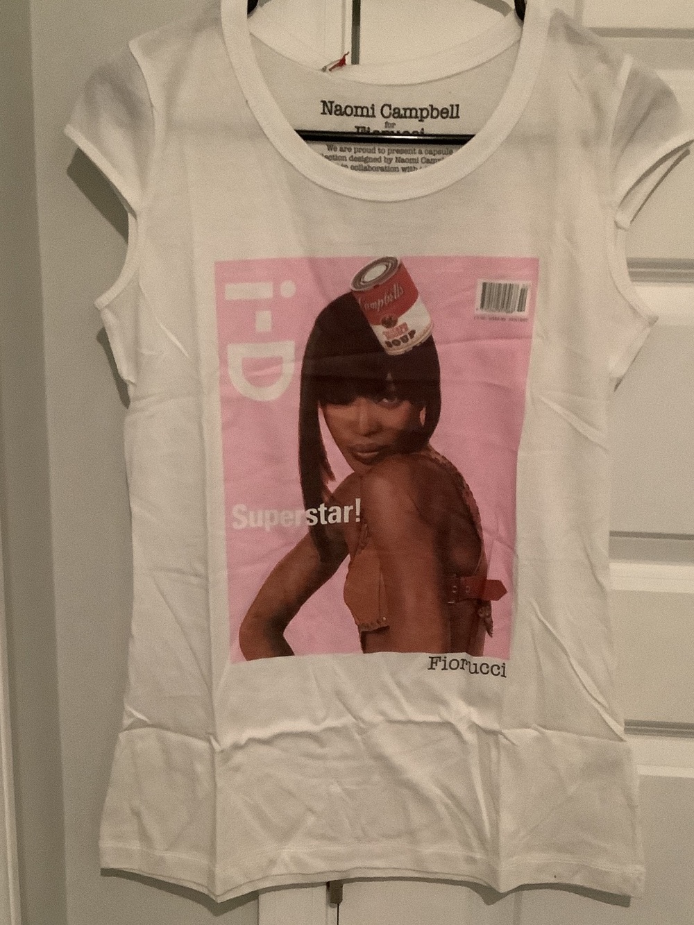 Fiorucci Naomi Campbell White Tee with Pink Photo Graphic, Brand New